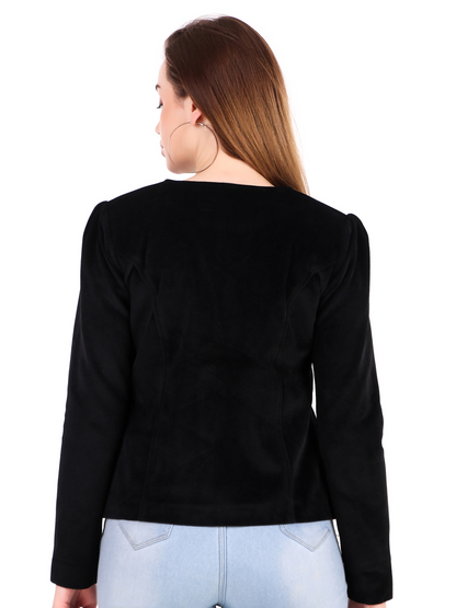 Leather Retail Single Button Winter Wear Velvet Jacket For Women's ( LRVELSBBL )