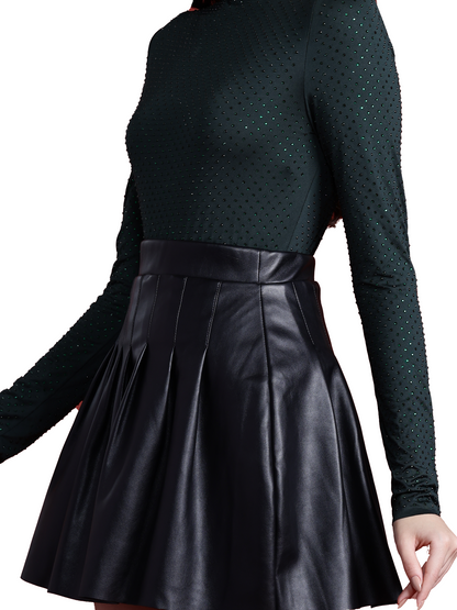 Leather Retail Women's Pu Leather Pleated Short Skirts( LRSKRT2BL )