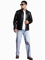 Leather Retail Genuine Leather Biker Jacket for Men's ( LRPLM41BL )