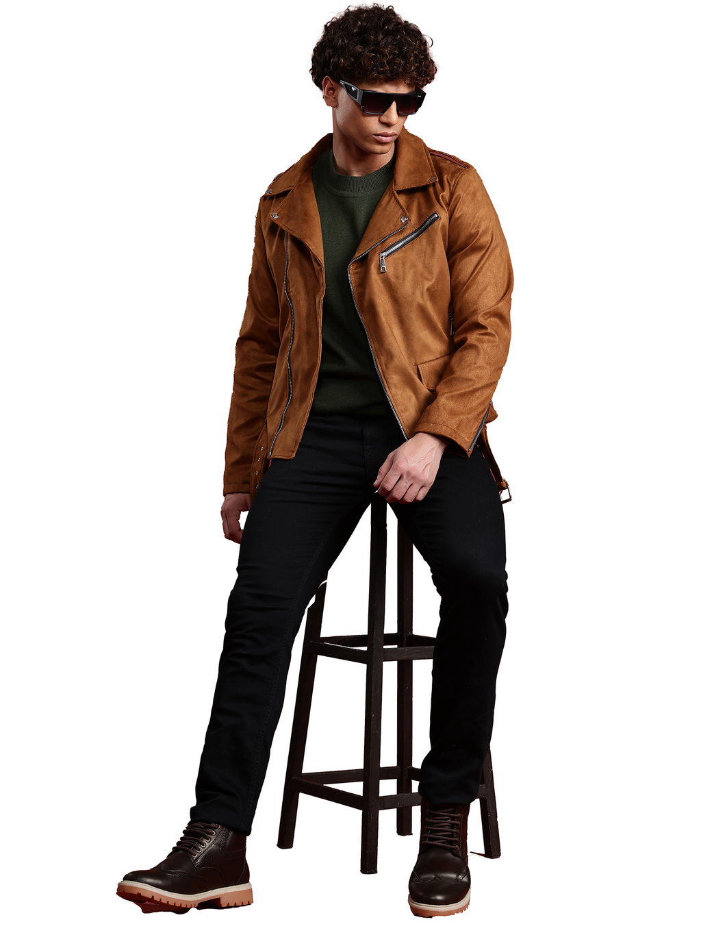 Leather Retail Mens Brown Suede Leather Biker Jacket ( LRSUDM11BR )