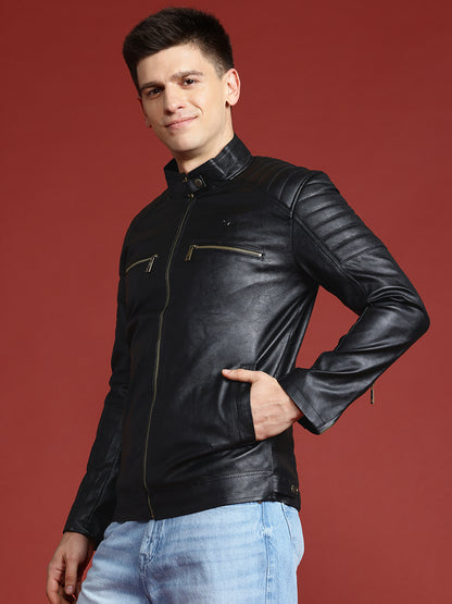Leather Retail Men's Faux Leather Standard Length Jacket(LRDEBL)