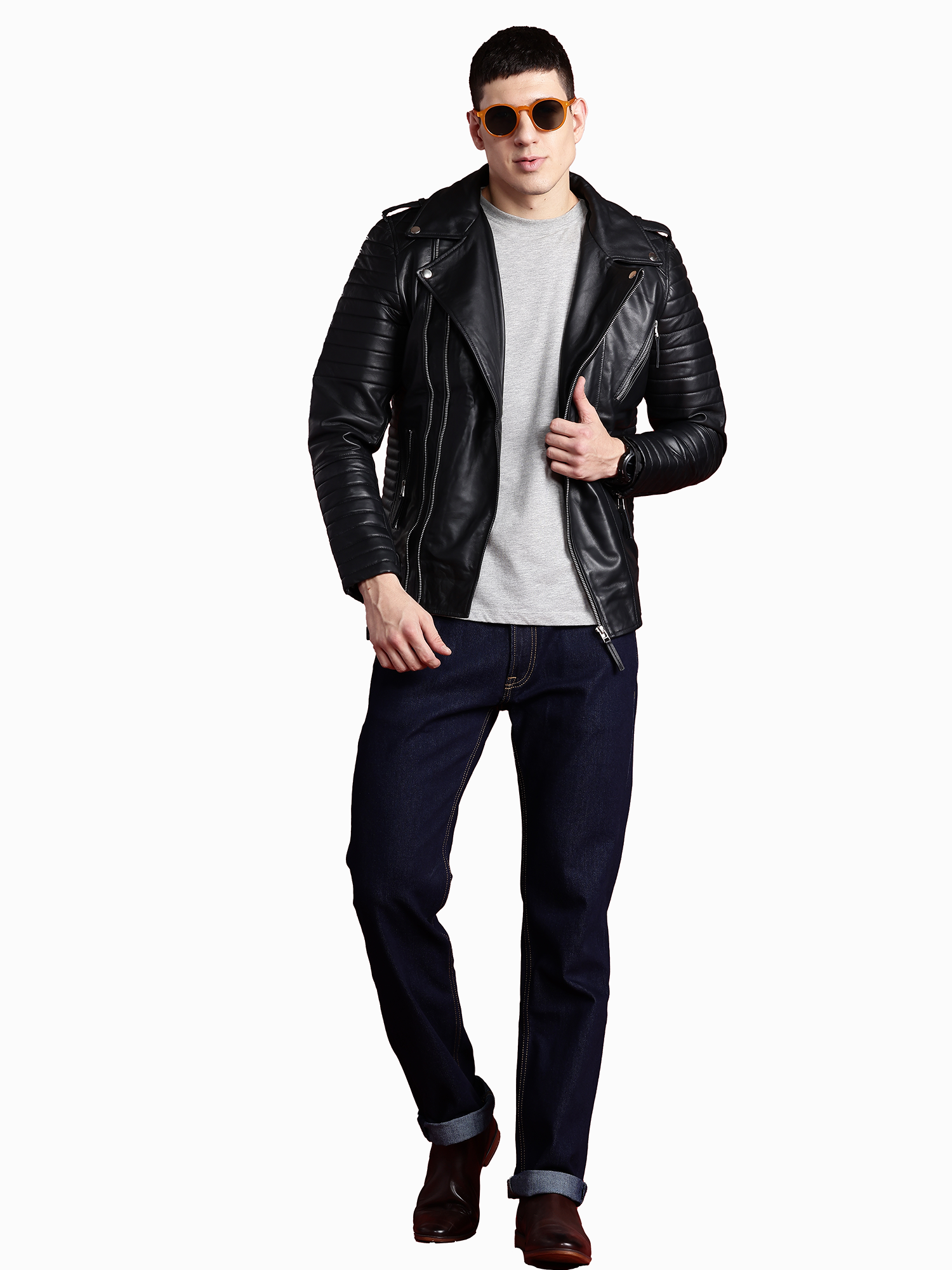 Leather Retail Genuine Leather Biker Jacket for Men's ( LRPLM40BL )