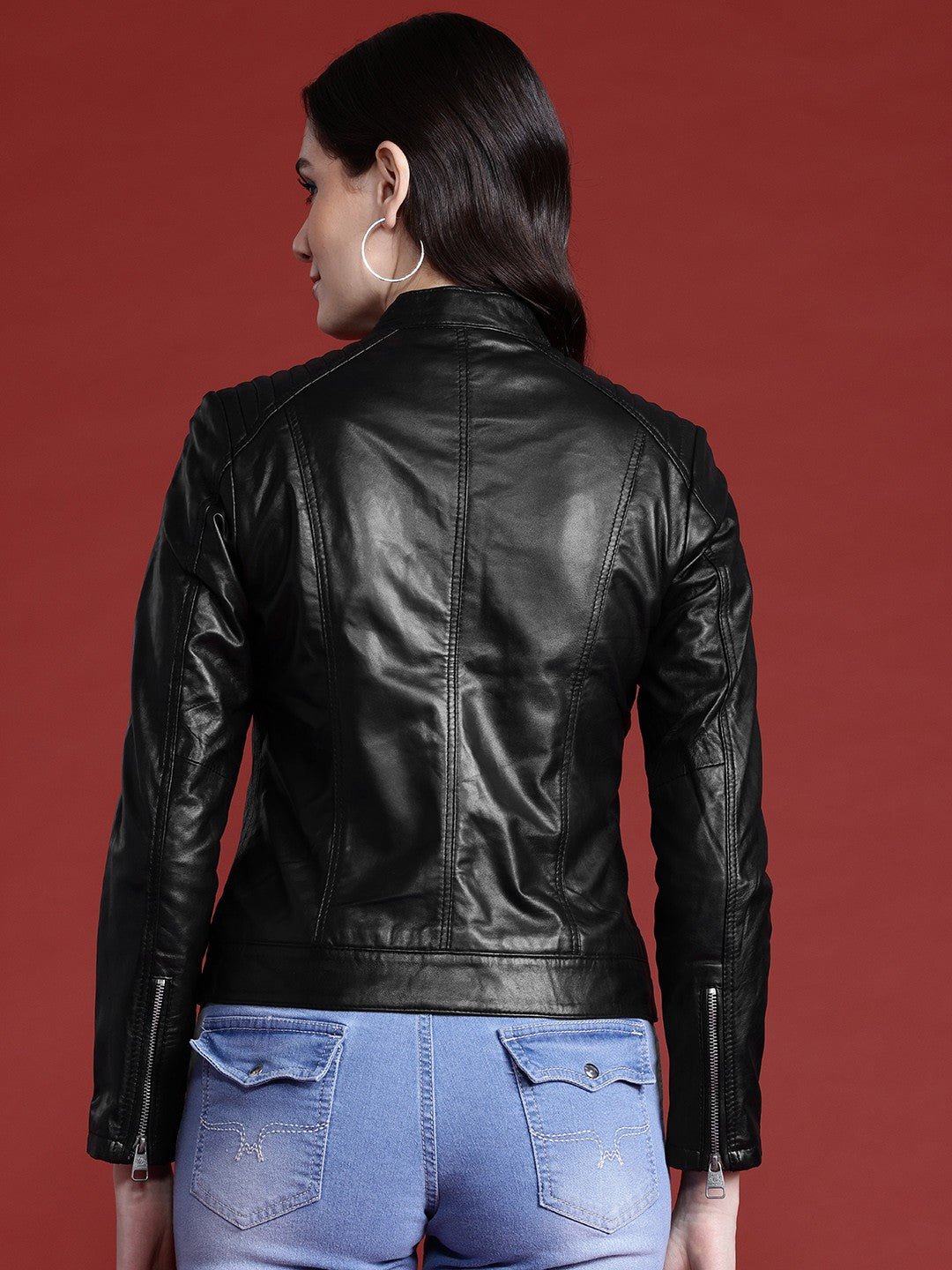 Leather Retail Genuine Leather Biker Jacket For Women's (LRPLF15BL)