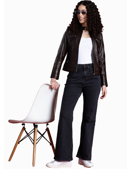Leather Retail Genuine Leather Biker Jacket For Women's (LRPLF15CO)