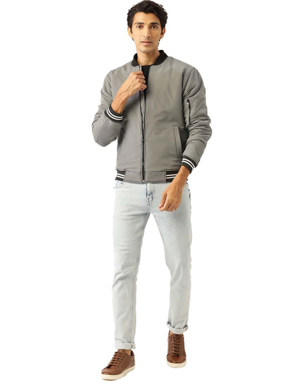 Leather Retail® Mens Solid Polyester Winter Jacket Grey Color(LRM35GE)