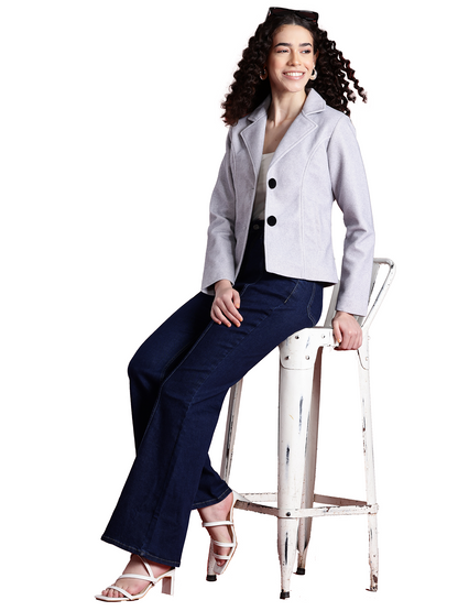 Leather Retail Women Full Sleeve Velvet Two Button Grey Jacket  ( LRVEL2BGE )