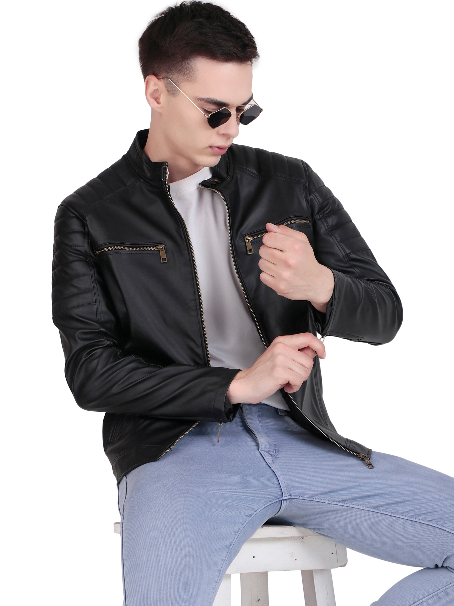 Leather Retail Men's Faux Leather Printed Jacket We Break the Rules ( LRPRDEBL )