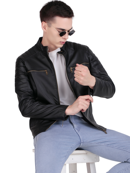 Leather Retail Men's Faux Leather Printed Jacket We Break the Rules ( LRPRDEBL)