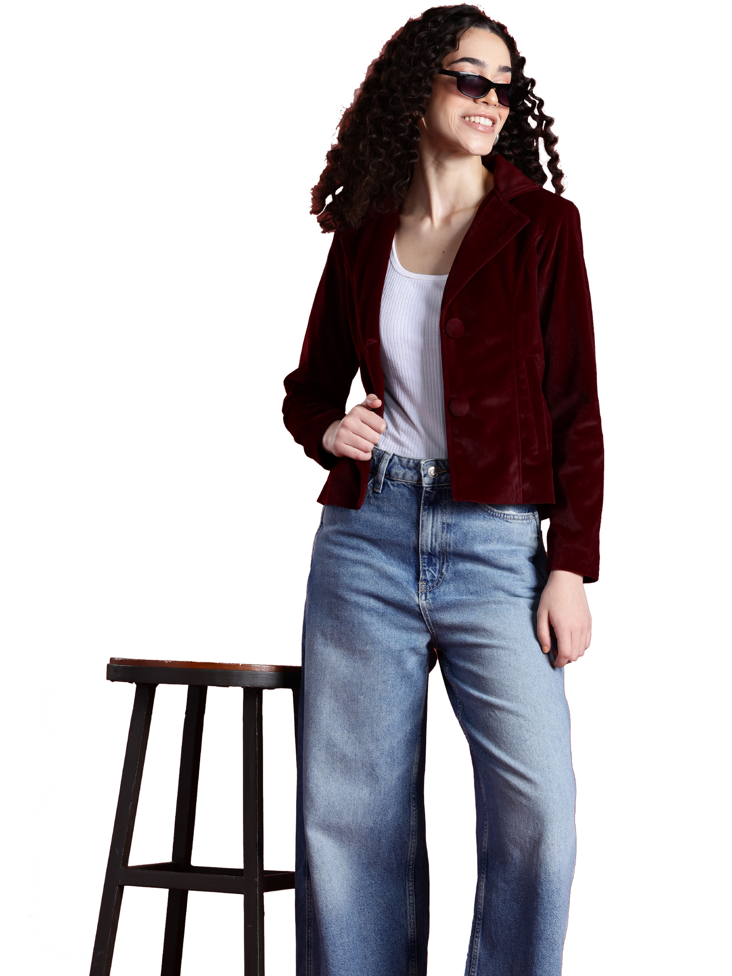 Leather Retail Women Full Sleeve Velvet Two Button Mahroon Jacket ( LRVEL2BMH )
