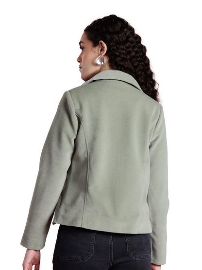 Leather Retail Women Full Sleeve Velvet Two Button Green Jacket ( LRVEL2BGR )