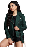 Leather Retail Women's Suede Full Sleeve Biker Jacket ( LRSUDF11GR )