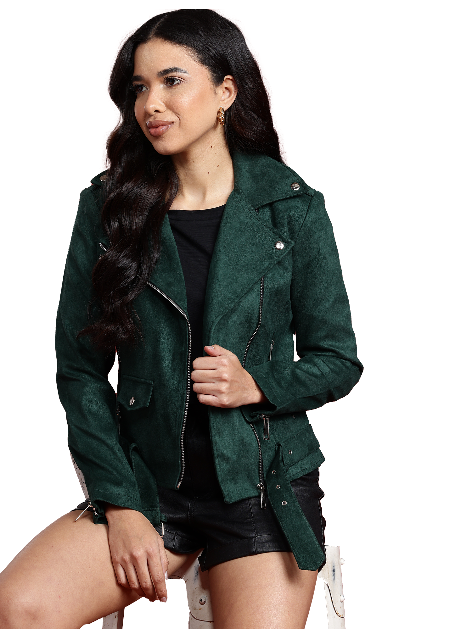 Leather Retail Women's Suede Full Sleeve Biker Jacket ( LRSUDF11GR )