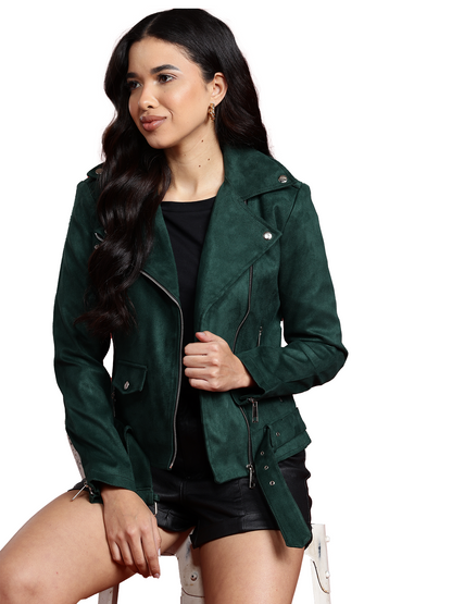 Leather Retail Women's Suede Full Sleeve Biker Jacket ( LRSUDF11GR )