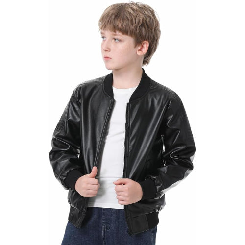 Leather Retail children's motorcycle Faux leather Jacket(LRKDELBL04)