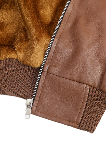 Leather Retail Kid's Full Sleeves Winter Jacket With Side Pocket_Brown  (LRKDELBR01)
