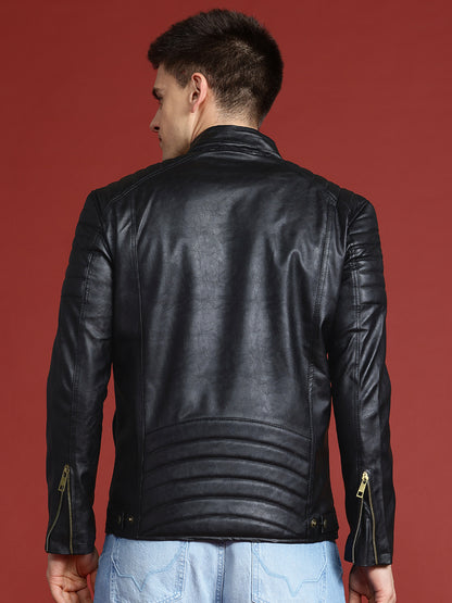 Leather Retail Men's Faux Leather Standard Length Jacket(LRDEBL)