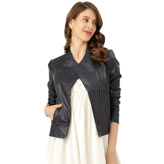 Leather Retail Blue Colour Italian Style Faux Leather Jacket for Women’s (LRCCBU)