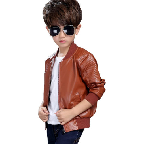 Leather Retail children's motorcycle Faux leather Jacket(LRKDELBR001)