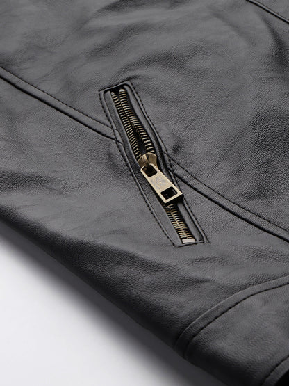 Leather Retail Full Sleeve Men's PU Black Jacket ( LRM48BL )