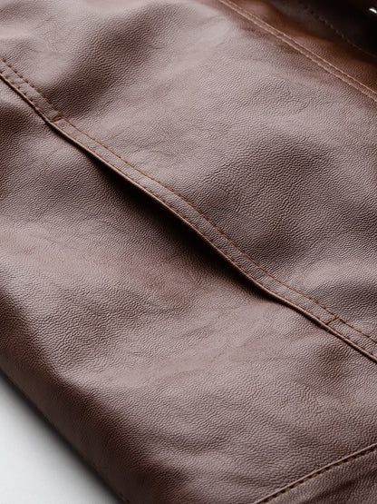 Leather Retail Brown Faux Leather Jacket for Men's with Snap Button Closure( LRAIM50BR )