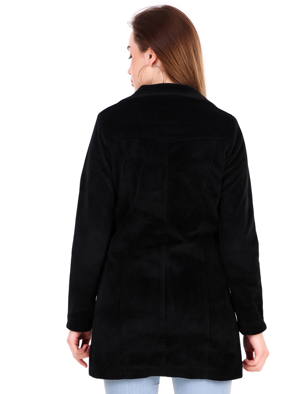 Leather Retail Long Winter Wear Velvet Jacket For Women's ( LRVEL3BBL )