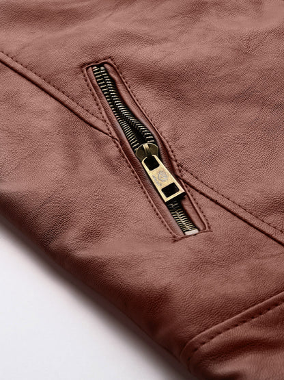 Leather Retail Full Sleeve Men's PU Brown Jacket ( LRM48BR )