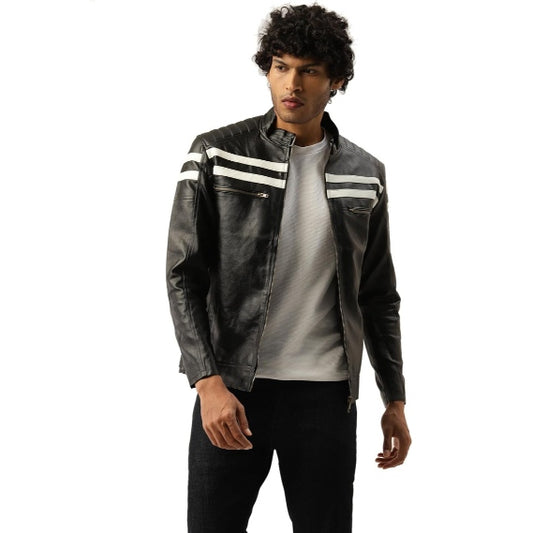 Leather Retail Black Biker Jacket for Men's(LRM37BL)