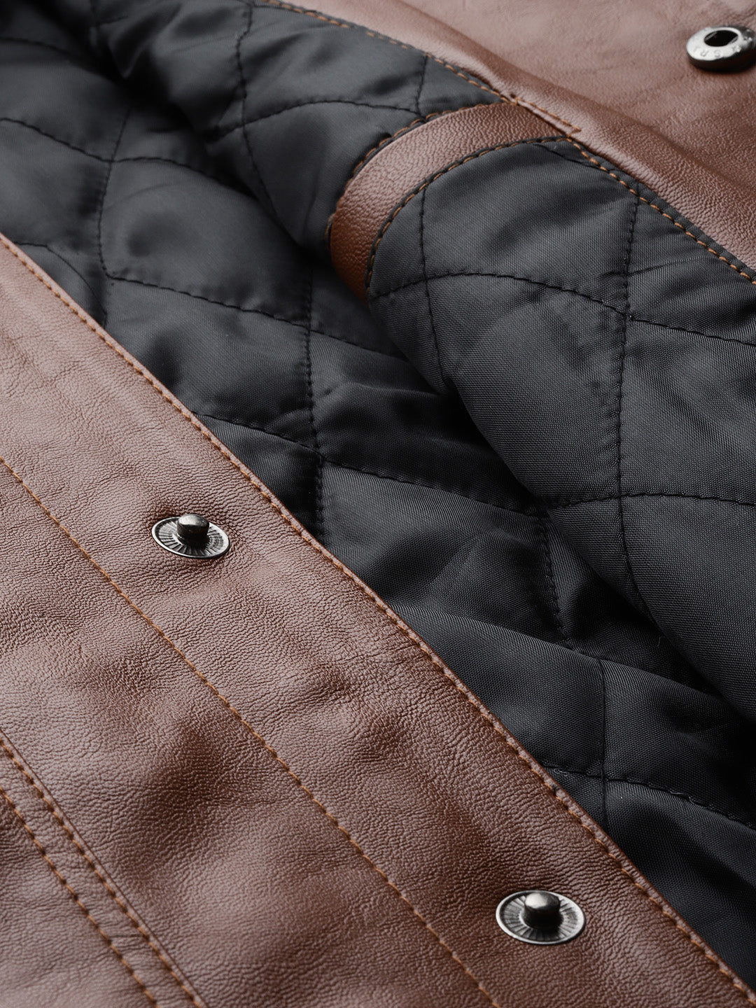 Leather Retail Brown Faux Leather Jacket for Men's with Snap Button Closure( LRAIM50BR )