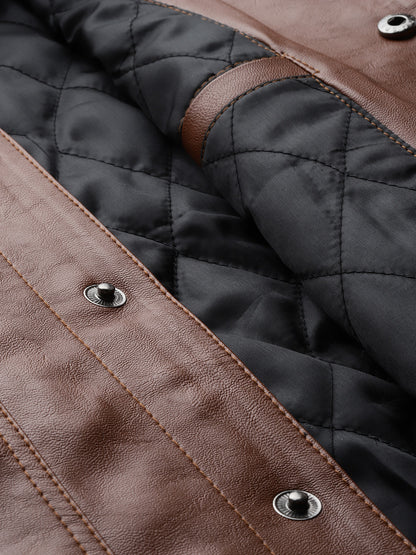 Leather Retail Brown Faux Leather Jacket for Men's with Snap Button Closure( LRAIM50BR )