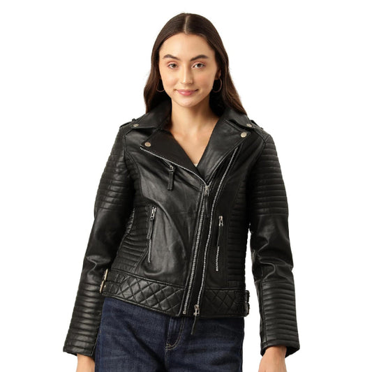 Leather Retail Female's Pure Genuine Leather Jacket(LRPLF16BL)