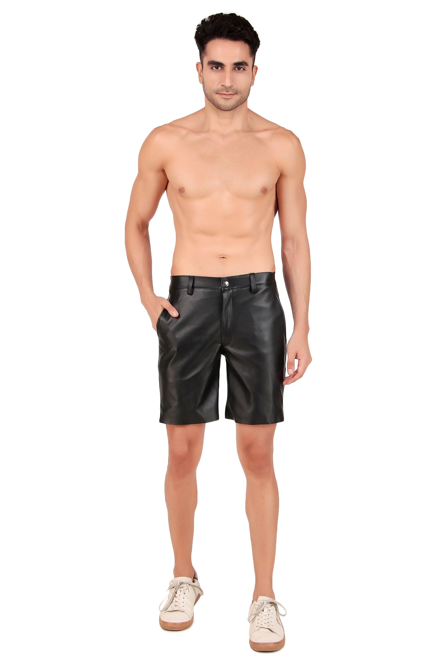 Leather Retail Men's PU Leather Casual Shorts (LRMSHRT1BL)