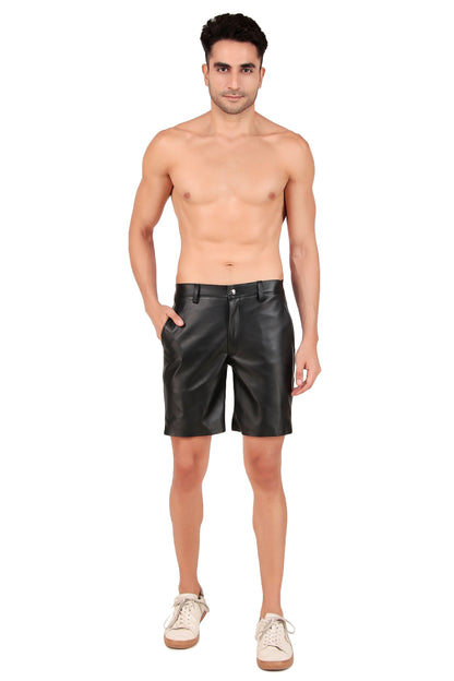 Leather Retail Men's PU Leather Casual Shorts ( LRMSHRT1BL )