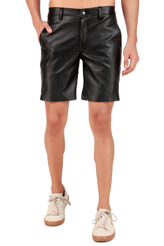 Leather Retail Men's PU Leather Casual Shorts (LRMSHRT1BL)