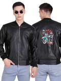 Leather Retail Men’s Graphic Print Faux Leather Biker Jacket ( LRPRELBL )