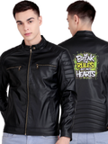 Leather Retail Men's Faux Leather Printed Jacket We Break the Rules ( LRPRDEBL )