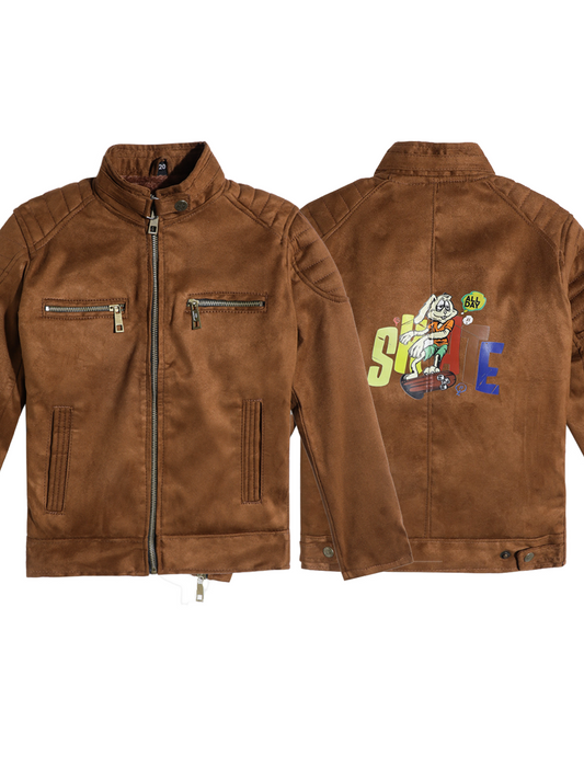 Leather Retail Boys' Brown Suede Faux Leather Stylish Jacket ( LRPRKDBRBR )