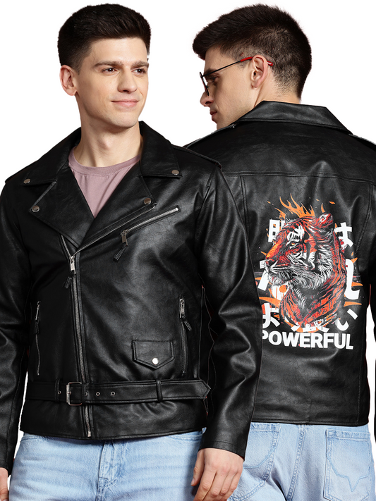 Leather Retail Men's Printed Biker Jacket with Belt ( LRPRM11BL )