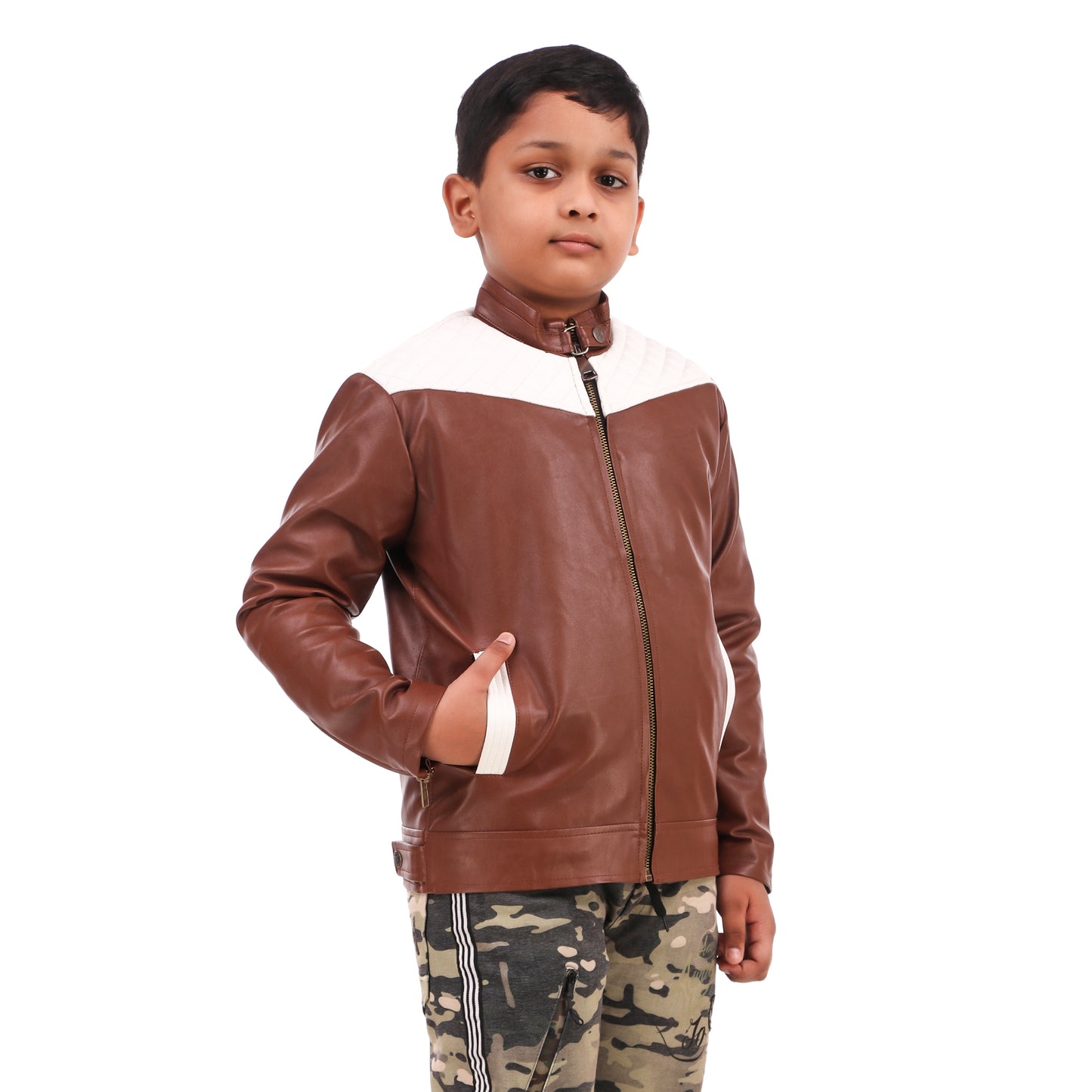 Leather Retail kid's full sleeves winter jacket_Brown (LRKDWPBR02)