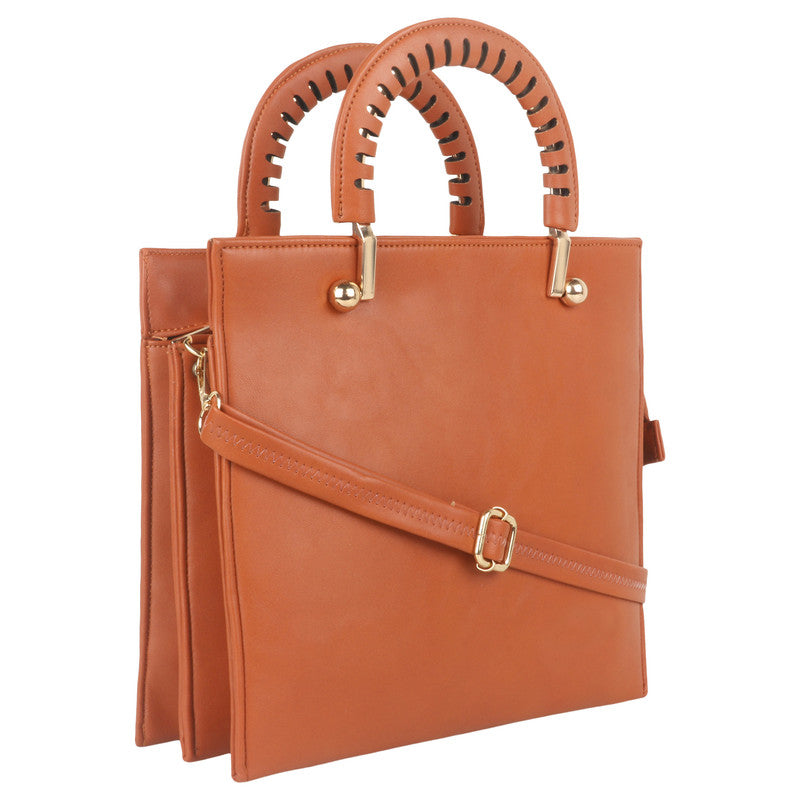 Leather Retail Women Faux Leather Handbag Tan Colour