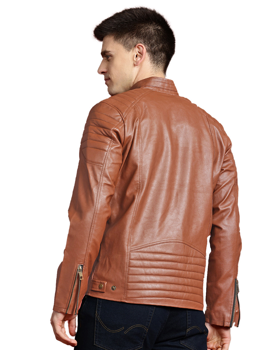 Leather Retail Brown Faux LeatherBiker Jacket for Men's ( LRBRBR )
