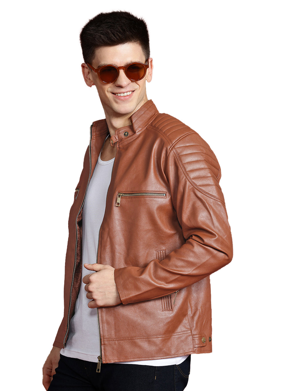 Leather Retail Brown Faux LeatherBiker Jacket for Men's ( LRBRBR )
