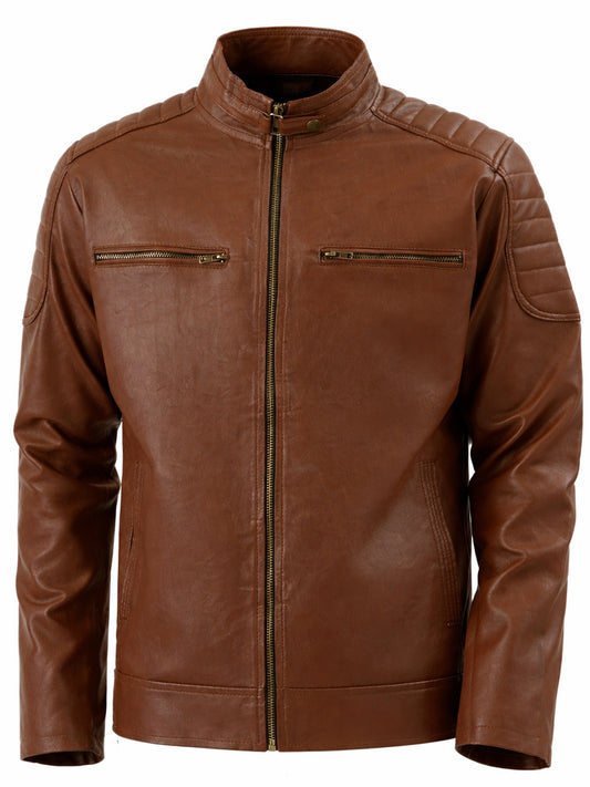 Leather Retail Brown Faux LeatherBiker Jacket for Men's