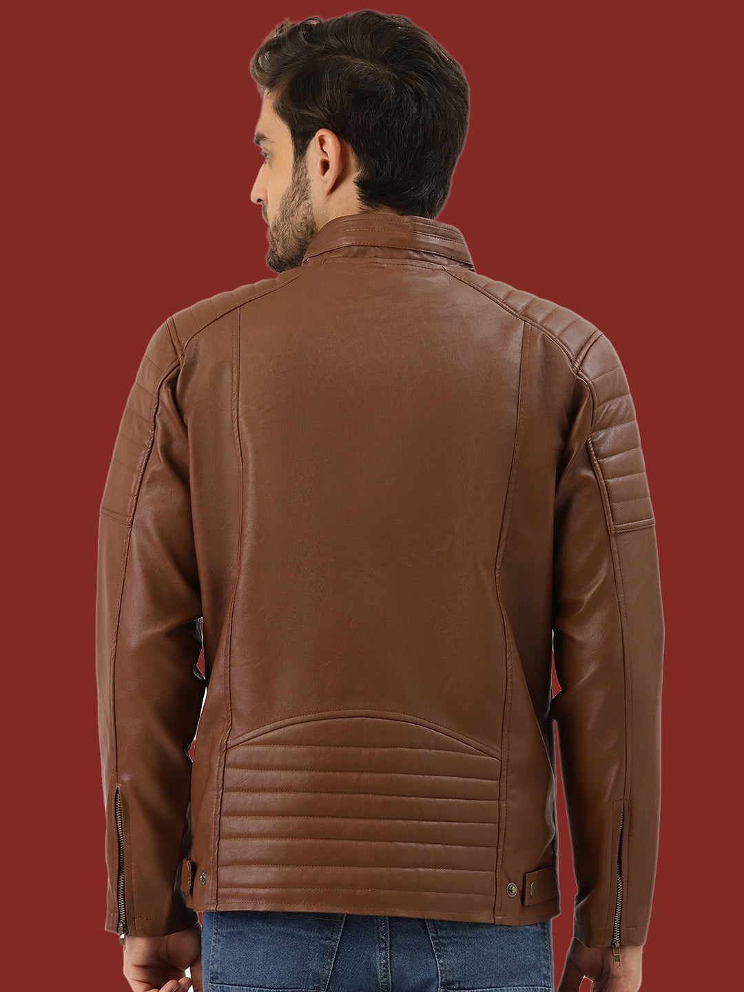 Leather Retail Brown Faux LeatherBiker Jacket for Men's(LRBRBR)