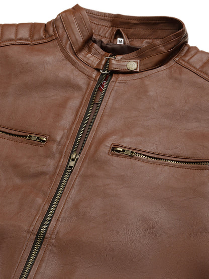 Leather Retail Brown Faux LeatherBiker Jacket for Men's(LRBRBR)
