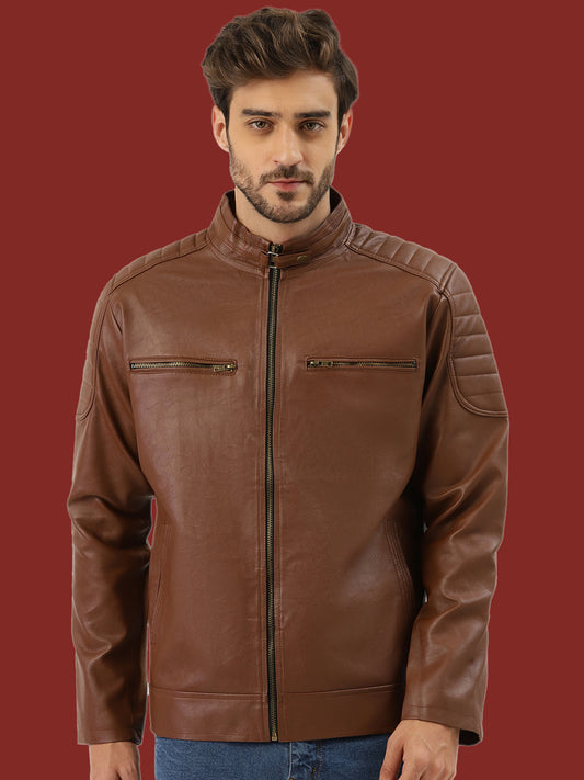 Leather Retail Brown Faux LeatherBiker Jacket for Men's(LRBRBR)