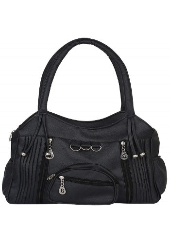 Leather Retail Women Faux Leather Handbag Black Colour