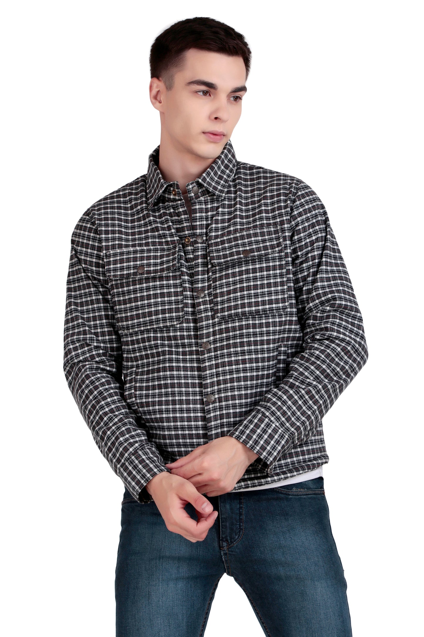Leather Retail Stylish Black and White Checked Multicoloured Tweed Jacket ( LRCHECKTD2D )
