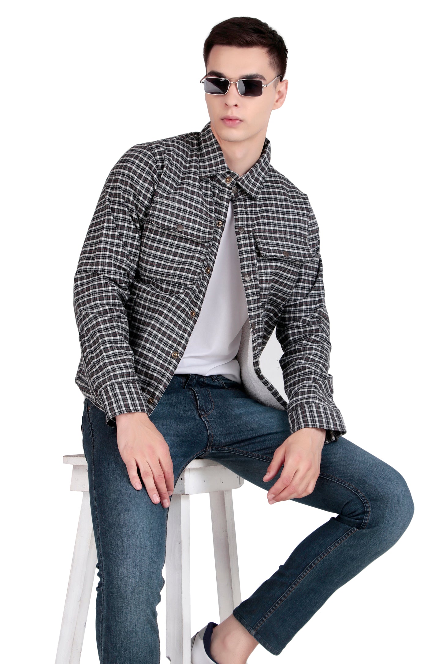 Leather Retail Stylish Black and White Checked Multicoloured Tweed Jacket ( LRCHECKTD2D )