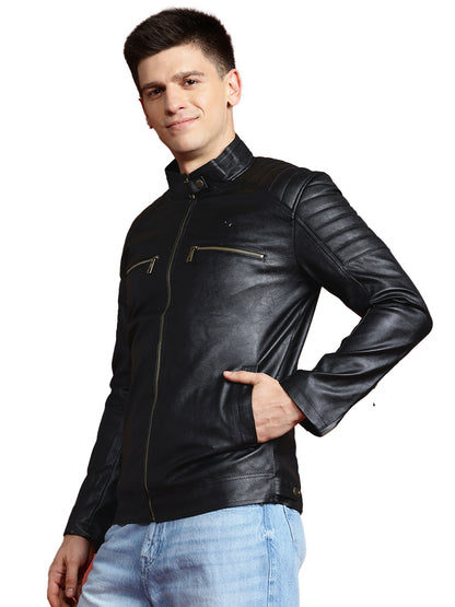 Leather Retail Men's Faux Leather Standard Length Jacket(LRDEBL)