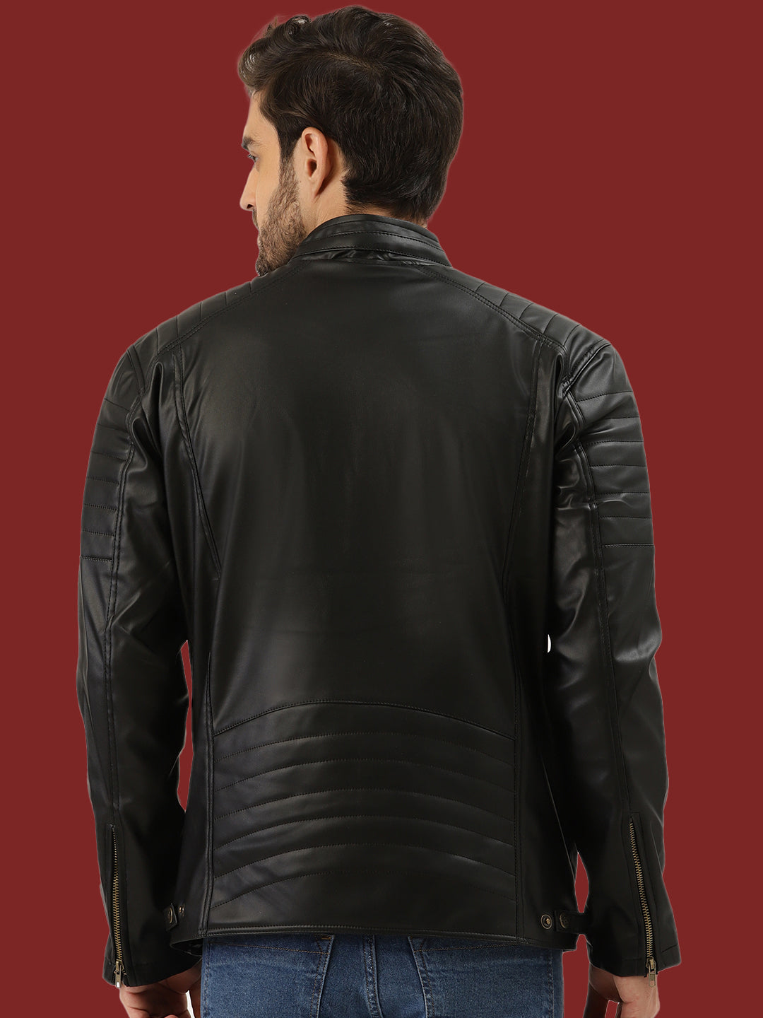 Leather Retail Men's Faux Leather Standard Length Jacket(LRDEBL)